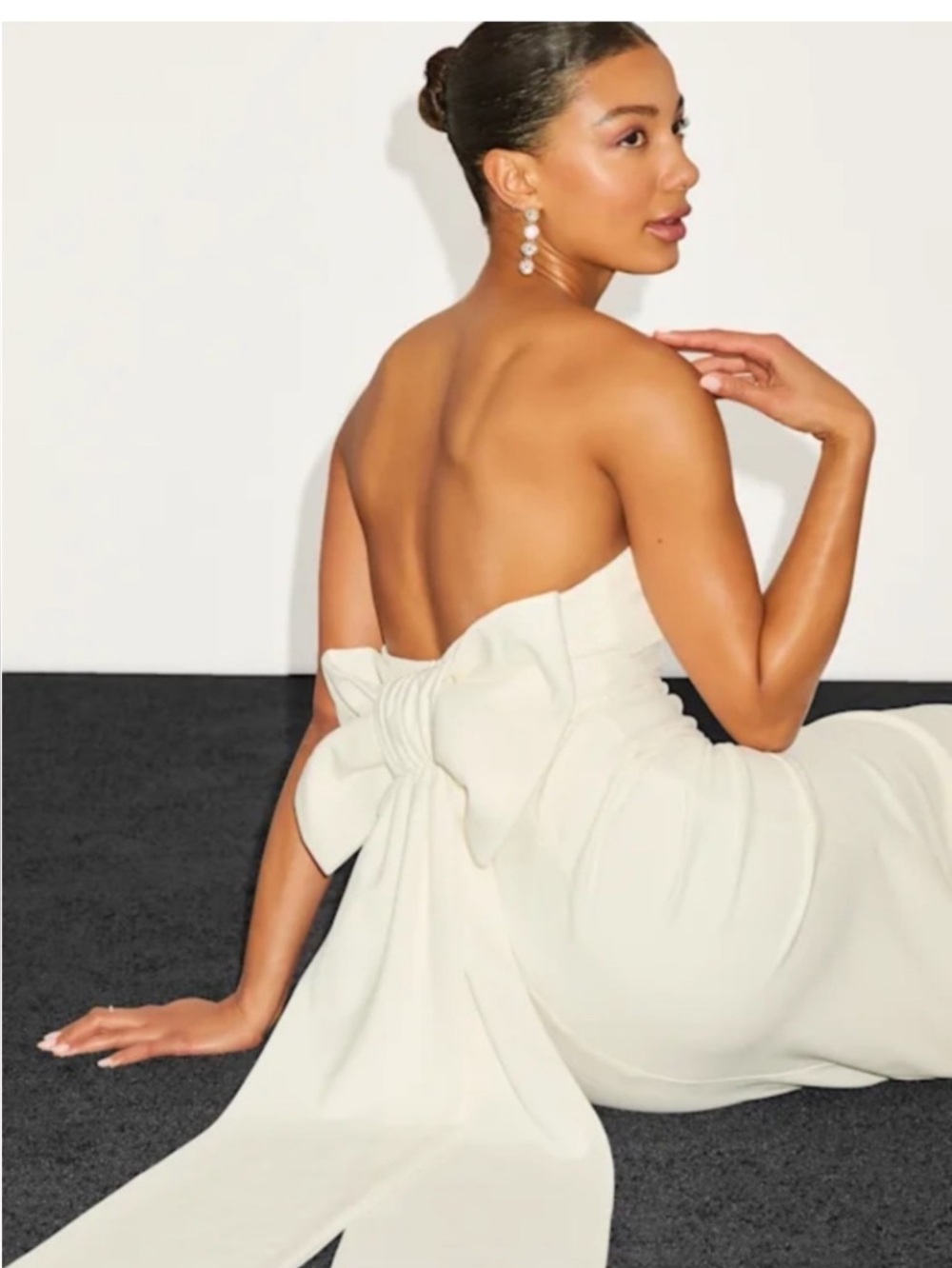 New Lulus Fabulous Phenomenon  Strapless White Midi Gown with Bow Sz Small - Picture 8 of 9